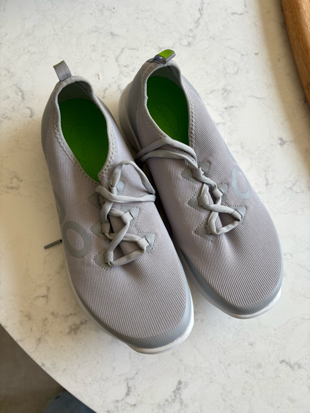 Oofos Light Gray Women's Slip-On Athletic Sneakers with Lime Insole 9.5